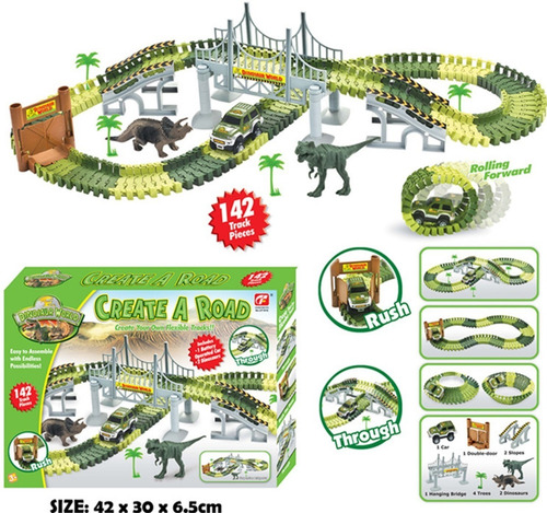 Imagen 3 de 6 de Pista 142 Piezas, Autopista Flexible Dinosaurio, Bestoys