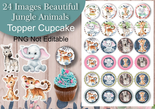 Kit Digital Toppers Cupcakes Animalitos De La Selva Png