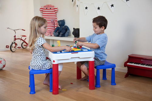 Juego De Mesa Y Banco Infantil Keter Desmontable Rojo Azul