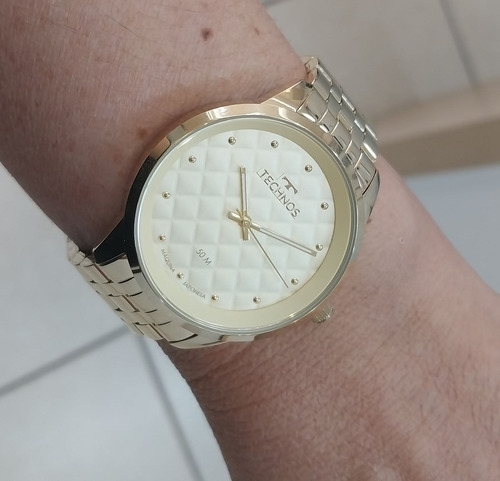 Relogio Technos Feminino Grande Dourado Folheado Moderno Aço