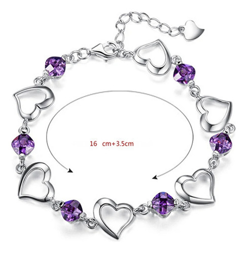 Pulsera Plata 925 Cristales Corazón Fino Regalo Joya Charm