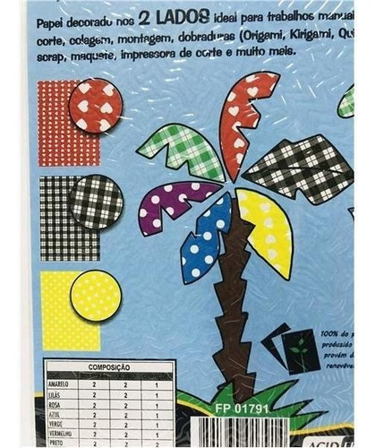 Papel Decorado Visual 1 180g Filipinho 7 Cores Com 36 Folhas