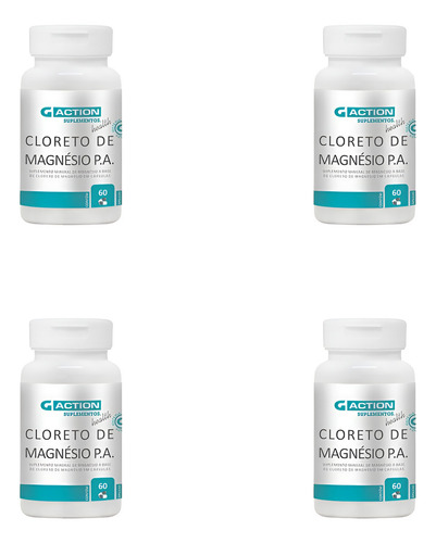Cloreto De Magnésio Pa 60 Gaction (4 Frascos) Sabor Sem Sabor