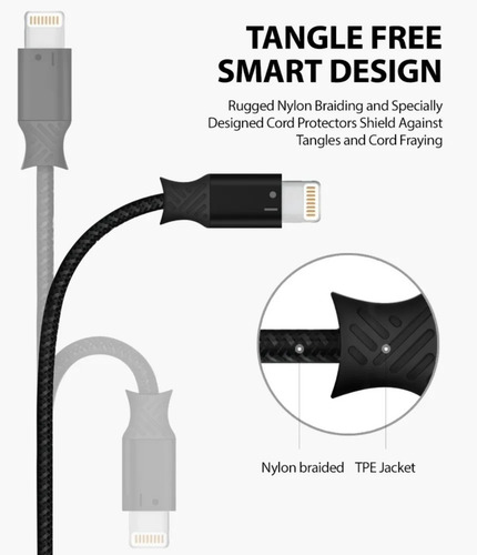Cable Para iPhone Ringke Usb Smart Fish Reforzado Negro