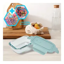 Comprar Pack4 Fiambrera De Vidrio Para Alimentos Con Tapa Celeste