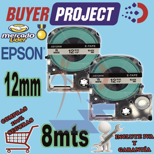 Imagen 2 de 7 de Cinta Etiqueta Negro/blanco 12mm 8m Epson Labelworks Lw-300