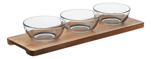 Tazon Platon Bowl 3pzs + Bandeja Servir Madera Cocina Libbey Color Transparente
