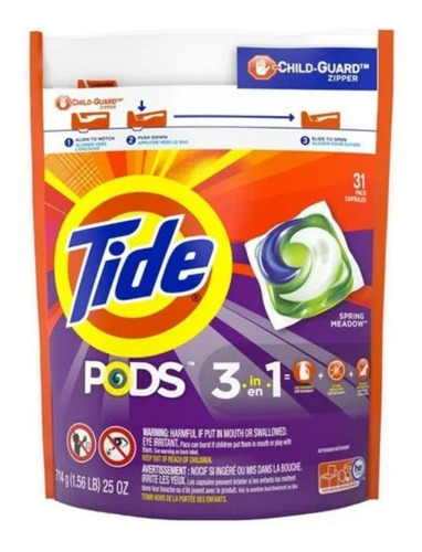 Tide Detergente De Ropa 3 En 1 Pods 31 Cápsulas.