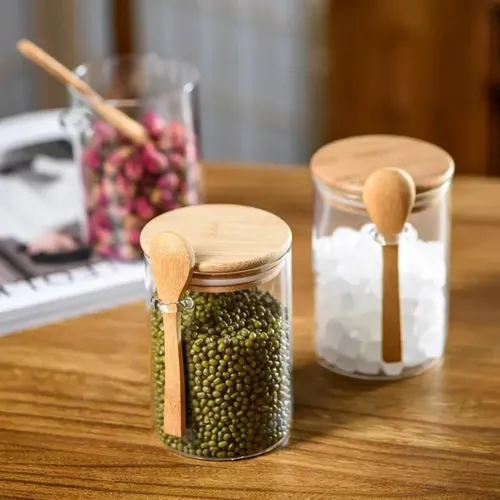 comprar Pote De Vidro Redondo Tampa Bambu Hermético Com Colher 450ml Casambiente
