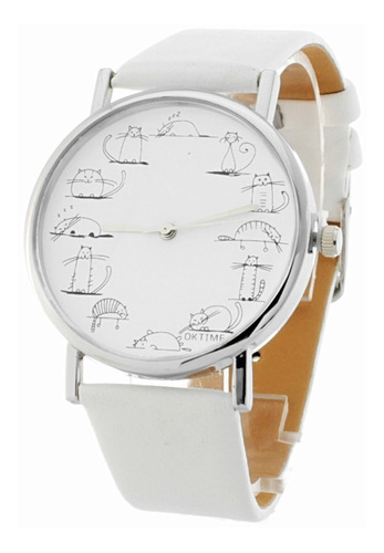 Reloj Caratula Con Gatos Acabados Platino, Extensible Blanco