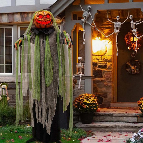 Halloween Pumpkin Head Monster Haunted House Front Door