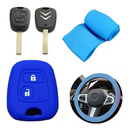 Cubre Volante + Funda Llave Silicona - Citroen C3 - Azul