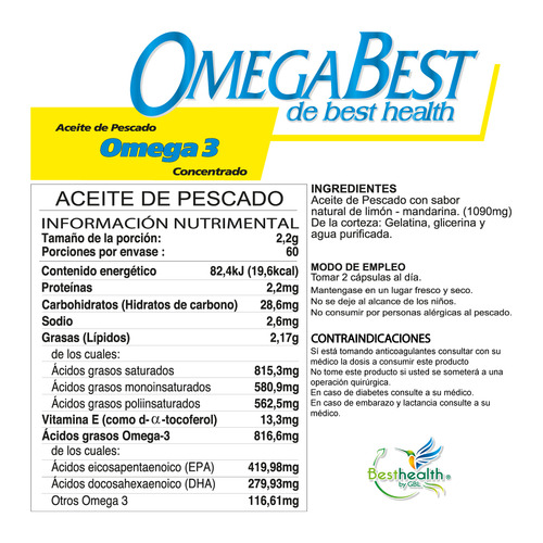 Omega 3 Aceite de Pescado con EPA y DHA 120 Cápsulas Best Health