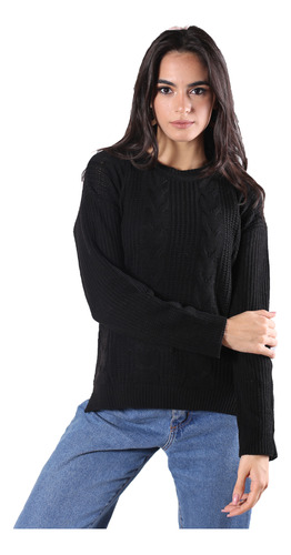 F239 - Sweater Trenza Punto Perle Con Tajos