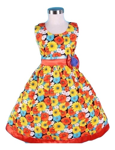 Vestido Infantil Festa Flores Amarelo E Laranja