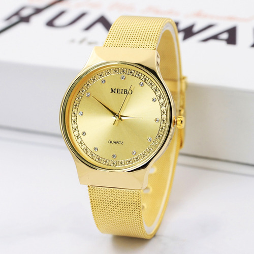 Reloj Metalico Malla Acero Mujer Moda Dama Cristal B200