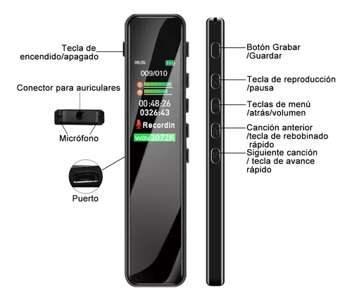  Mini grabadora de voz digital con reproducción: dispositivos de  escucha de grabación pequeños de 16 GB, grabadora de cinta de mano,  grabadora de sonido de audio portátil, bolsillo recargable para  conferencias