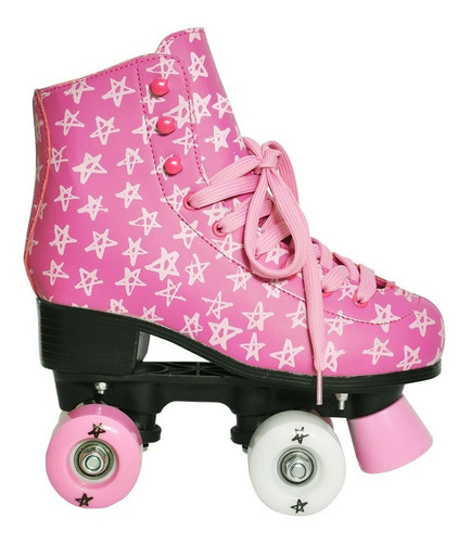 Patins Roller Stars Com Estrela Rosa 33 Ao 39 - Dm Toys