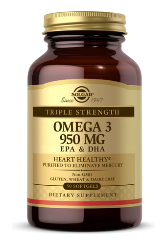 Solgar Omega 3 Triple Strength 950mg 100caps Sabor Sin sabor