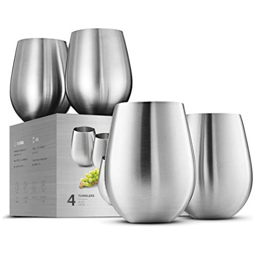 Acero Inoxidable Copas De Vino - Conjunto De 4 Grande Y Eleg