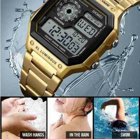Relógio Skmei Masculino Digital Aço Inoxidável Dourado
