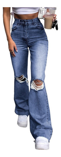 Pantalones Holgados Casuales De Mujer Jeans Bootcut Rasg [u]