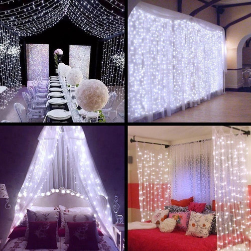 Cortina Led 3x3 Mt 8 Função Controle Para Casamento De Natal Luzes Branco Quente