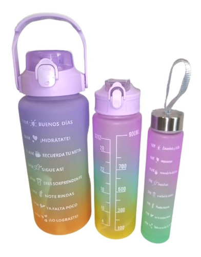 Oferta Botella De Agua Motivacional 3 En 1 Lila  + Sticker 