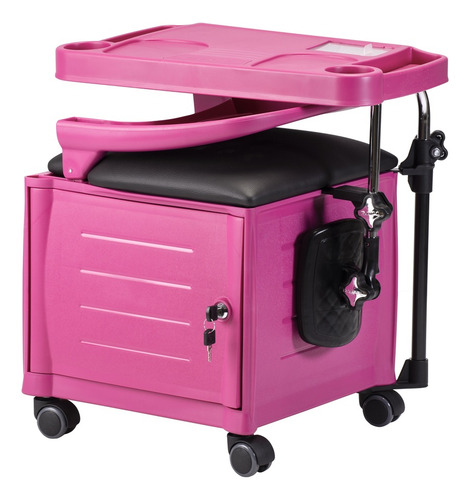Silla de manicura Cirandinha Venice Dompel, rosa, con mesa, ruedas y reposapiés, patas