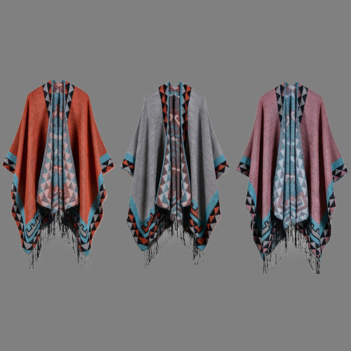 Boho Mujeres De Punto Chal Poncho Faux Cachemira Geométrico