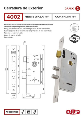 Imagen 2 de 6 de Cerradura Exterior Kallay 4002
