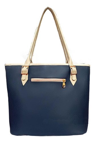 Imagen 3 de 3 de Bolsa tote Karla Chacon Asia diseño liso de sintético azul asas color beige
