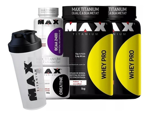 Combo 2 Whey Pro + Bcaa + Creatina + Coqueteleira Max