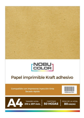 Papel Kraft Adhesivo Imprimible A4 80 Gr. 50 Hojas