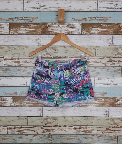 Short Jeans Pool Colors Floral Cintura Alta Feminino