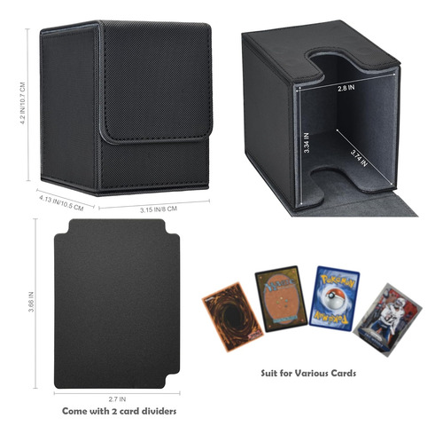 Caja De Cartas Mtg Guarda +100 Cartas Doble Forro Cuero Negr