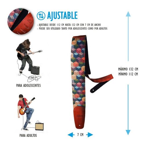 Elegance Tahalí Strap Para Guitarra O Bajo En Piel Cubos