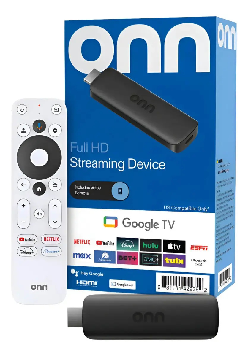 Onn TV Stick Full HD 8GB RAM 1.5GB Control Voz Chromecast Negro PROGRAMADO