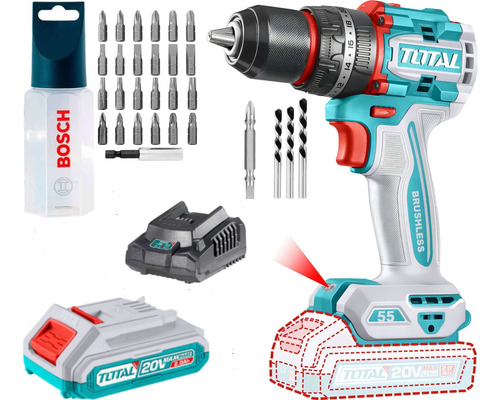 Taladro Percutor Brushless Total 55 Nm 13nm + Kit Bosch