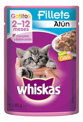 Alimento Whiskas Gatos Filhotes para gato de temprana edad sabor fillets de atún en sobre de 85g
