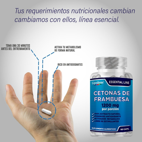 Cetonas De Frambuesas 1200 Mg | Lipodrene | Essential | 60 C Sabor Sin Sabor