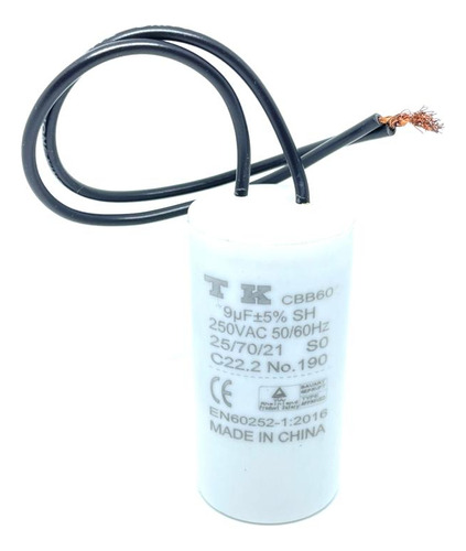 Capacitor Ppm 9uf 250vac Cbb60 30x60mm Fio Tk