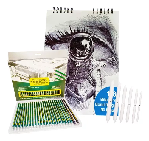 Kit De Dibujo Bitácora + Lápices Carboncillo + Difuminos