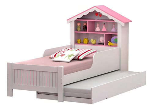 Bicama Casinha Menina Juvenil Com Colchões Cor Rosa