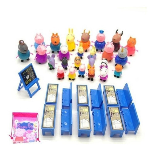 39 Piezas De Peppa Pig Familia Figuras Juguetes