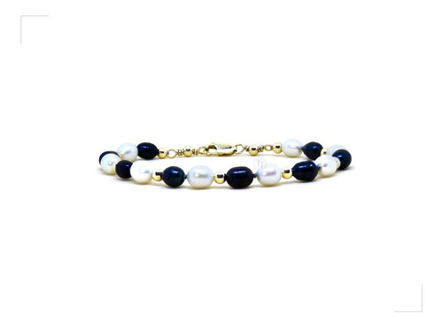 Pulsera Perlas Oro Italiano 14k By Thi Tur® Bicolor