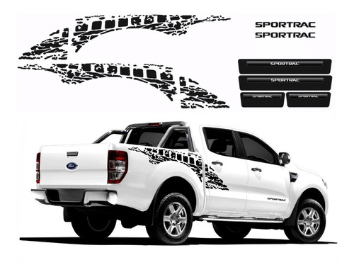 Kit Adesivos Lateral Soleira Para Ford Ranger Sportrac 18815 Cor Preto