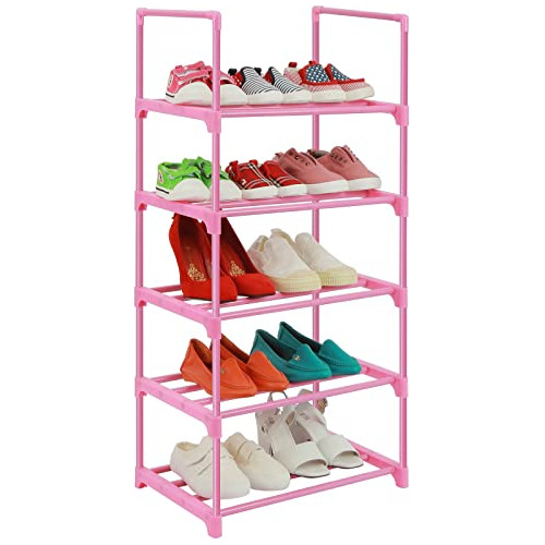 5-tier Small Kids Shoe Rack Organizer, Pink Toddler Sho...