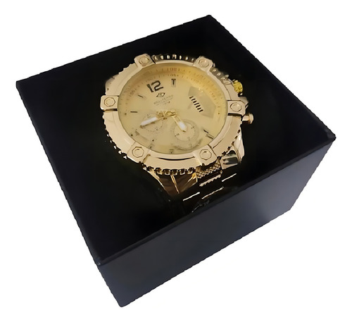 Relógio Aço Masculino Resistente Água Dourado Pesado Luxo