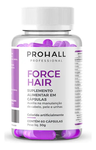 Prohall Force Hair Crescimento Cabelo E Unha Com 60 Cápsulas
